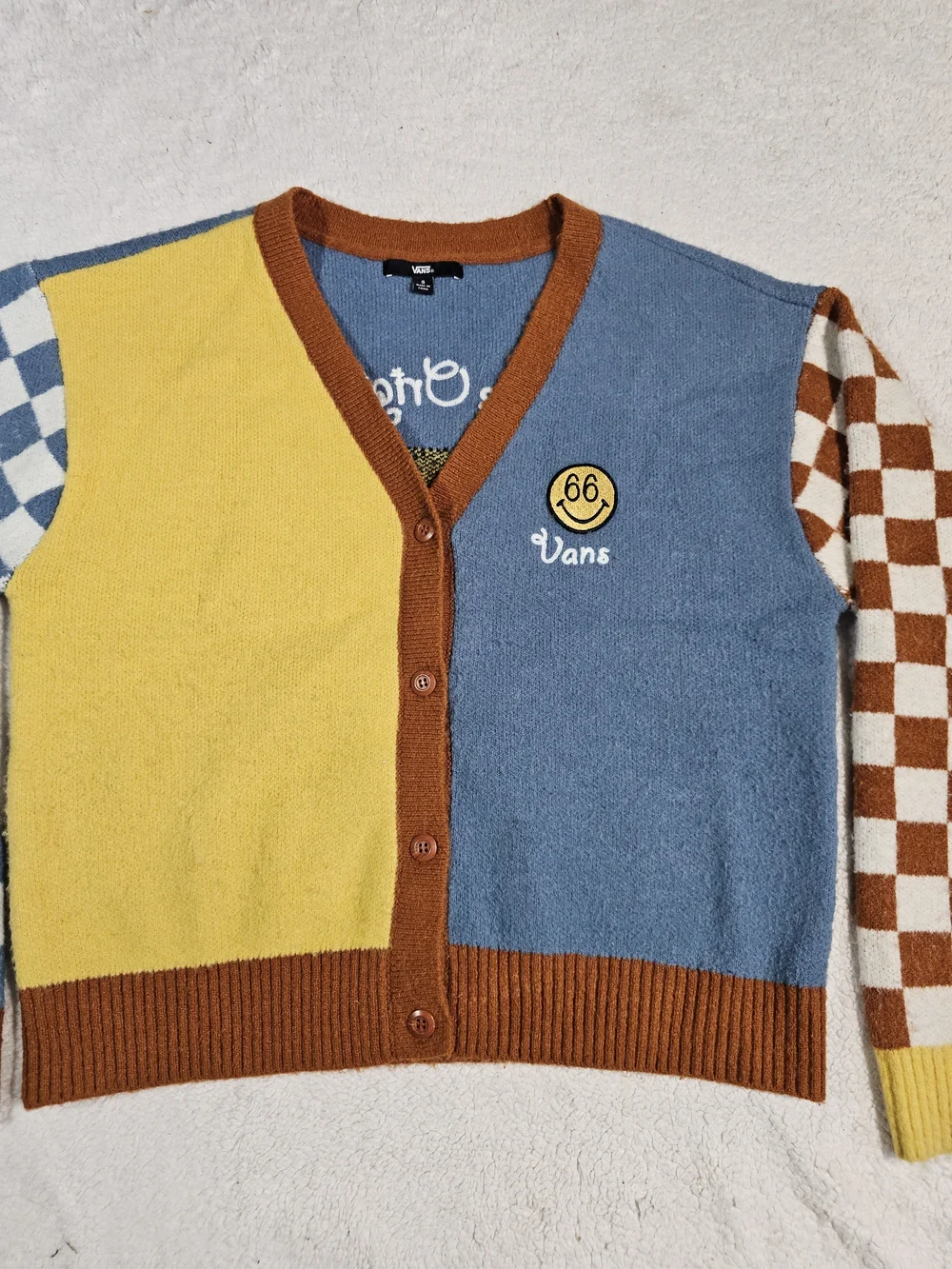 Vans Off The Wall Dusk Downer Checkered Cardigan Sweater Button Woman’s Size S - Picture 6 of 15